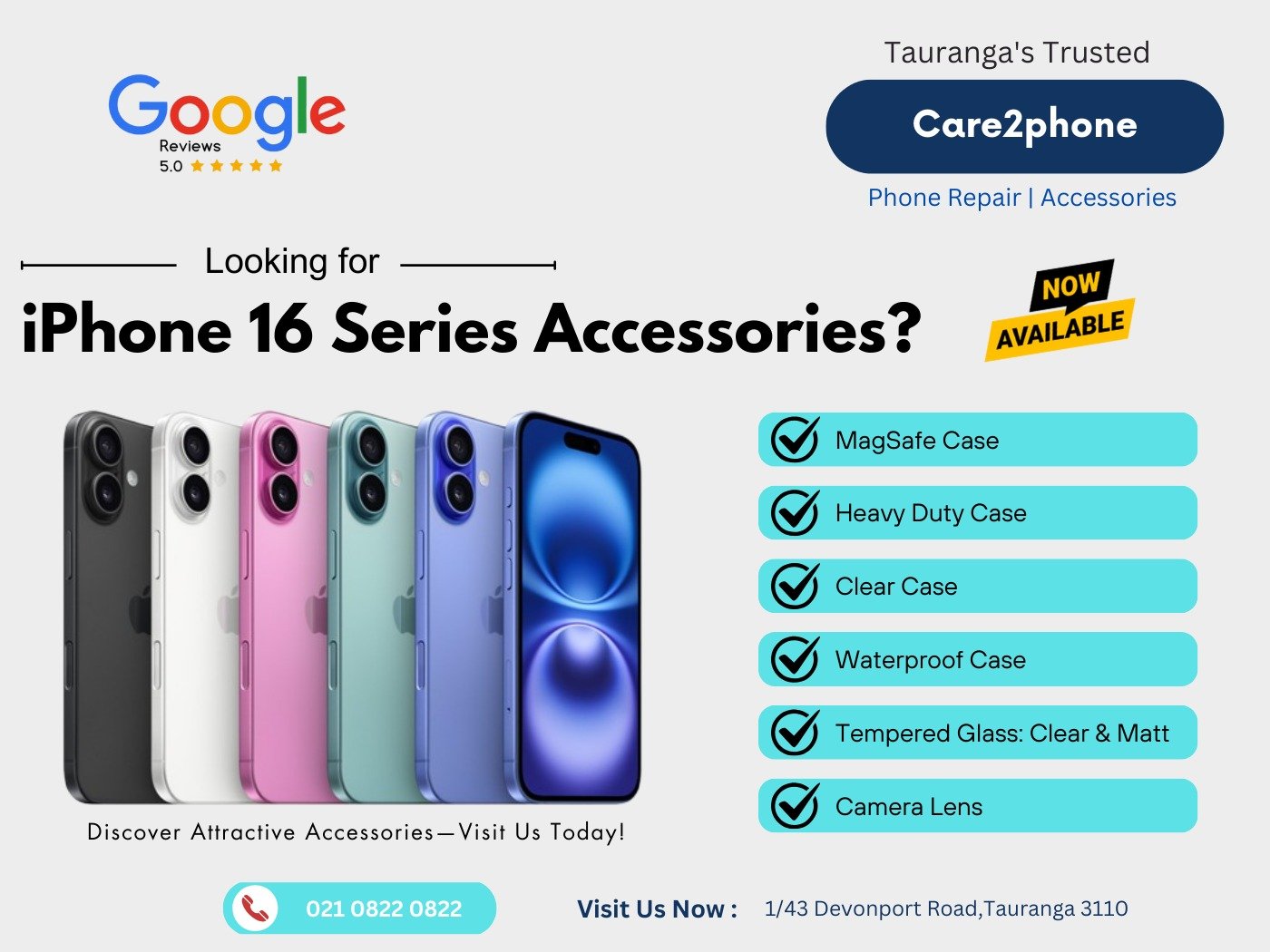 iPhone 16 accessories at Care2Phone in Tauranga
