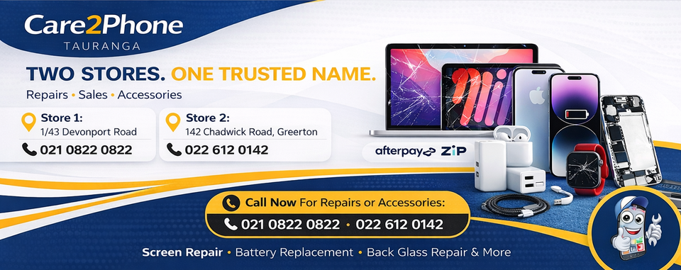 Same day phone repair Tauranga — Care2Phone technician fixing a smartphone fast at the Tauranga repair shop